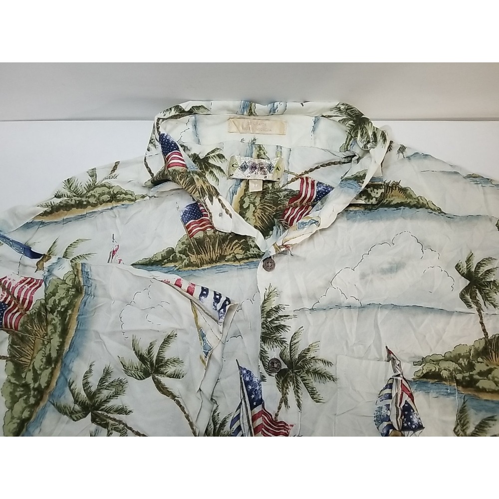 Campia Moda Mens Hawaiian Shirt Large Short Sleeve Button Up Tropical Palm Trees